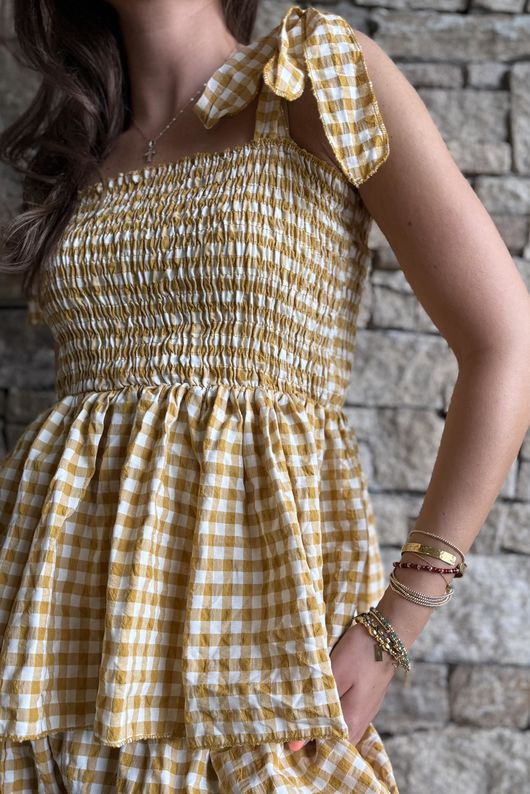 Nonni Gingham Bandeau Cami Mustard